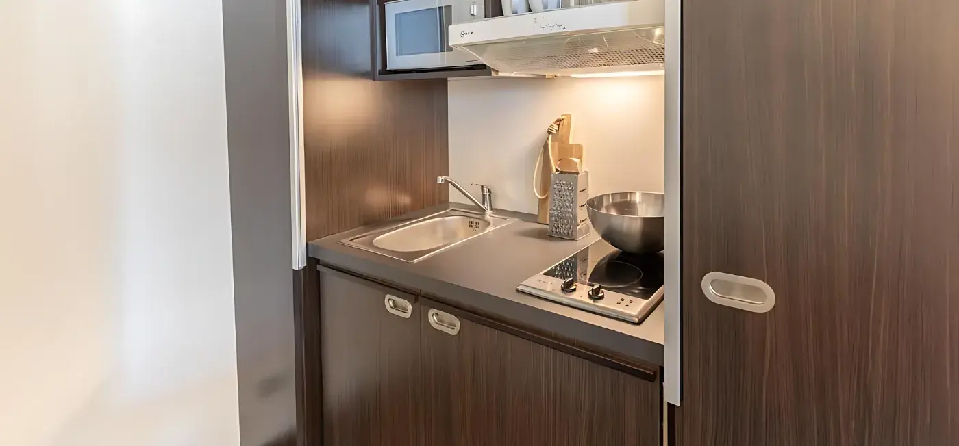 kitchenette view of Select Hotel The Wall Berlin, Prague, Budapest